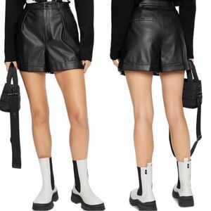 TED BAKER Pawa Faux Leather Pleated Black High Waisted Shorts
